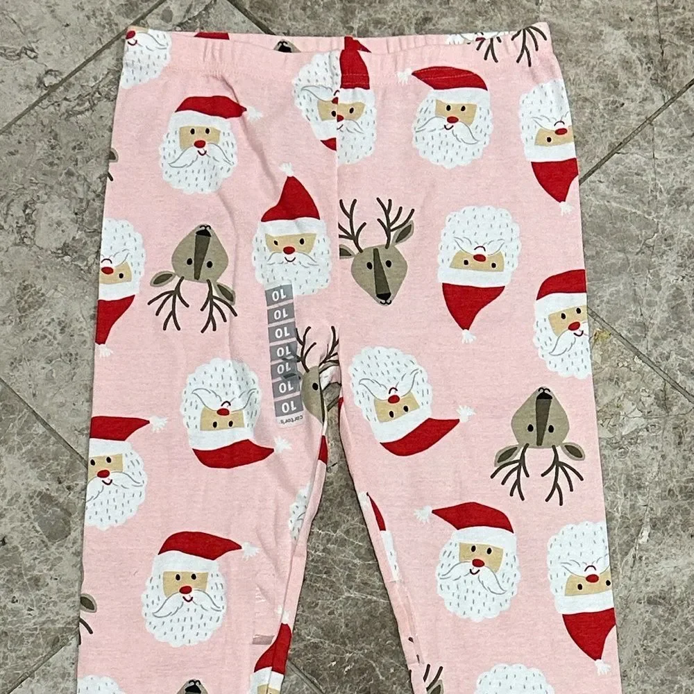 Carter’s Holiday Pajama Set NEW Pink Santa Reindeer 2pc Set Cotton Size 10